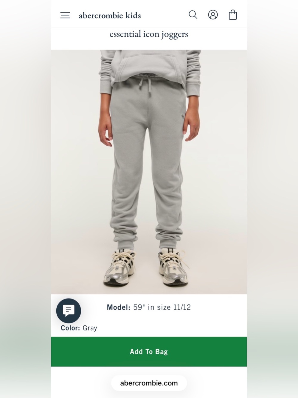 abercrombie kids Gray Essential Icon Joggers with Drawstring, 17/18, NWOT